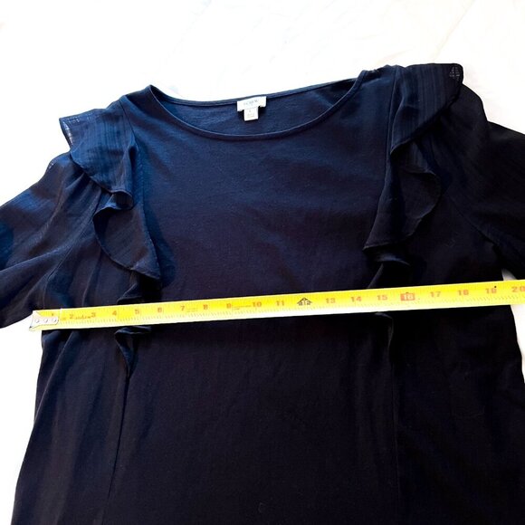 NEW J. Crew Ruffle-Shoulder Top Plaid Jacquard Sleeves Pullover Stretch Cotton L - Picture 11 of 13